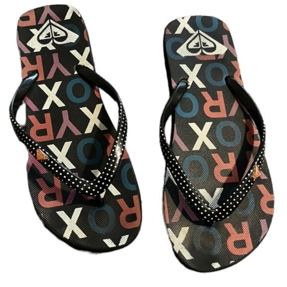 ROXY Black Multi-Color FLIP FLOPS SIZE 5 GUC #3126